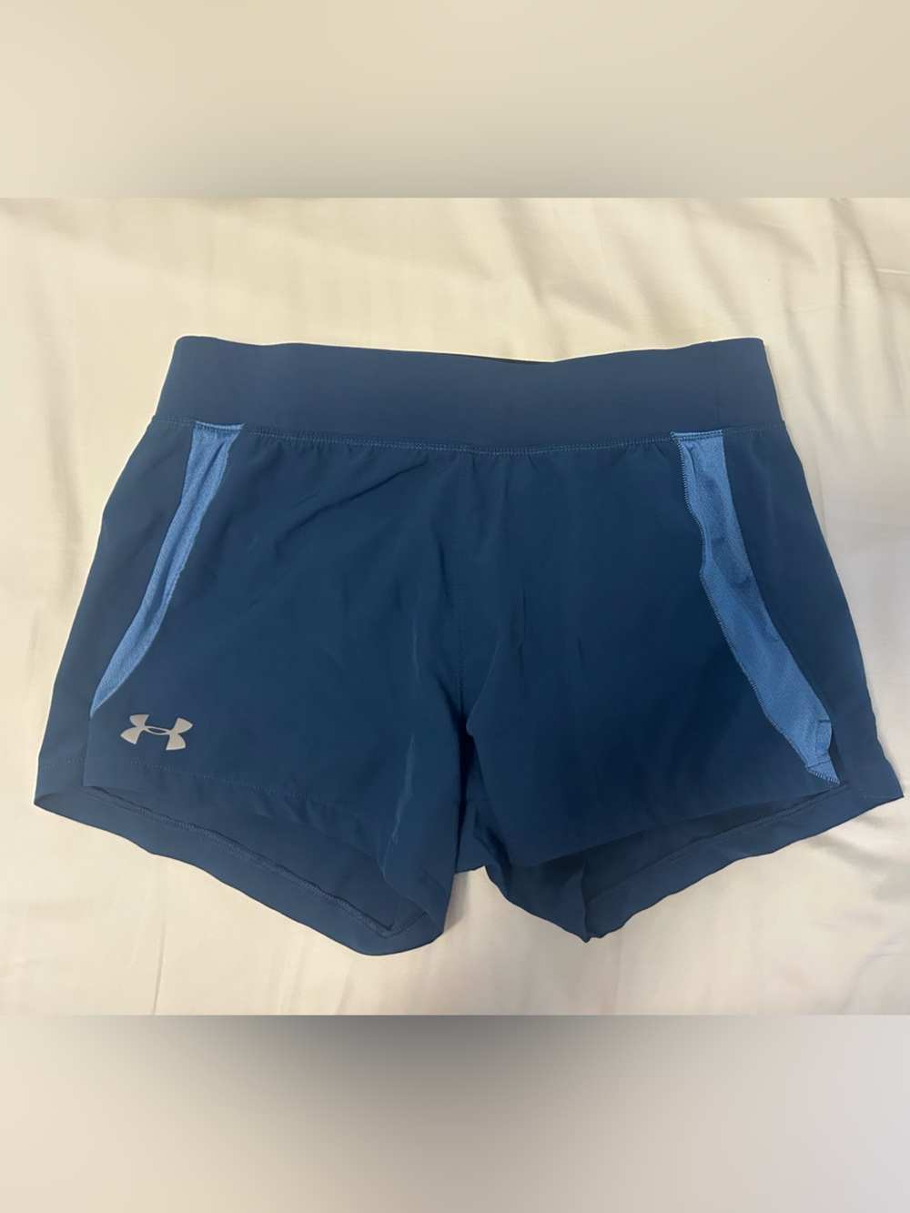 Under Armour Women's Navy Shorts with Light Blue Accents